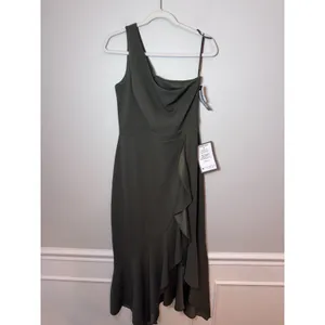 XSCAPE One Shoulder Asymmetric Hem Gown STYLE: 4840X Olive Green Sz 12 NWT $239 thumbnail 3