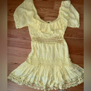 Free People Cruel Intentions Mini Dress Yellow Modal Crochet Puff Sleeve Size 4 thumbnail 7