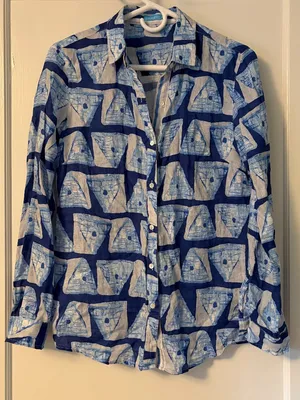 J. McLaughlin sailboat print linen blouse size XS nautical preppy beach summer thumbnail 1