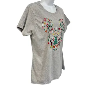 Disney Mickey Mouse Ears Friends Gray Christmas Holiday Tee Shirt Women's size L thumbnail 10