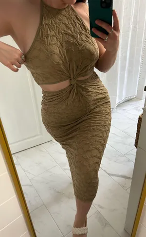 Brown Halter Cut Out Dress Size L thumbnail 1