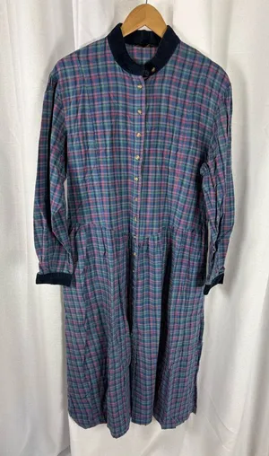Eddie Bauer Vintage‎ Maxi Shirt Dress Plaid 100% Cotton Long Sleeve Prairie 90’s thumbnail 1