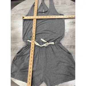 Aerie Gray Knit Romper Twist Back Drawstring Waist Lounge Size XS thumbnail 5