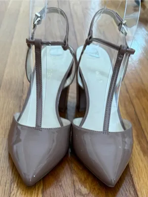 Nine West T-Strap Pointed Toe Block Heel Pumps - Taupe, size 8M evening formal thumbnail 12