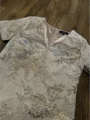 Lulus Jacquard Shift Dress Go with the Glow Metallic Champagne Floral Size XS thumbnail 4