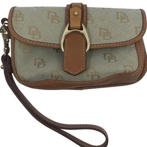 Dooney & Bourke Olive Green Brown Leather Wristlet thumbnail 1