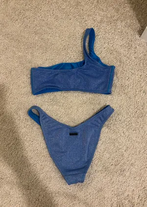 Blue One-Shoulder Triangl Bikini Sparkly with bag thumbnail 2