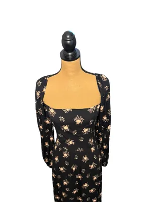 Reformation Mica Midi Dress Womens 12 Black Floral Whimsigoth Practical Magic thumbnail 5