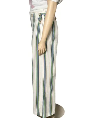 SÉZANE Clayton Linen Cotton Pants, Beige Blue Green Stripes, FR44/US12 thumbnail 5