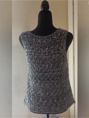Mo:Vint Black/Gray/White Crocheted Swester Vest Sleeveless Top NWT thumbnail 3