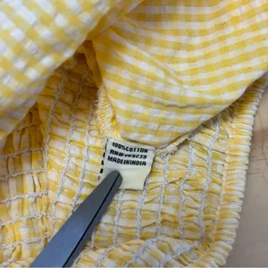 NWT Anthropologie Sim & Sam Yellow Gingham Picnic Crop Top Puff‎ Sleeve Small thumbnail 6