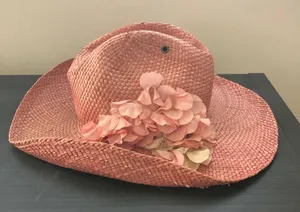 Vintage Liz Claiborne Pink Straw Cowboy Hat with Floral Flower Accent thumbnail 1