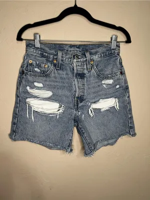 Levi’s 501 High Rise Distressed Button Fly 6 in Inseam Cut Off‎ Raw Hem Shorts thumbnail 2