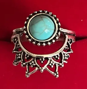 Turquoise Gemstone Silver Filigree Women’s Ring - Turquoise Size 8 thumbnail 1