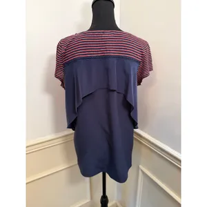 Anthropologie Meadow Rue Sideswing Striped Ruffle Back Top Linen Cotton Blend thumbnail 5