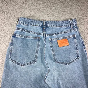 High Waist Straight Leg Jeans Women 25x28.5 Blue Retro Y2K Indie Released Hem thumbnail 3