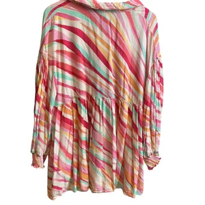 Entro Womens Large Abstract Stripe Babydoll Mini Dress Button Front Tunic D22584 thumbnail 3