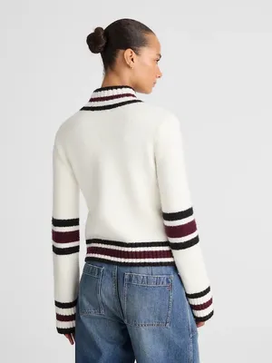 Madewell Ribbed-Trim Mockneck Sweater jet black stripe super soft Size XXS NWT thumbnail 4