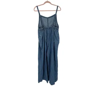 Aerie L Chambray Denim Wide Leg Jumpsuit Overalls Coastal Boho Pockets thumbnail 2