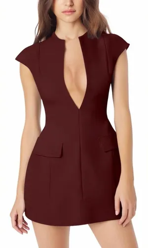 NEW Cicy Bell Brown Deep V Neck Mini Dress M thumbnail 1