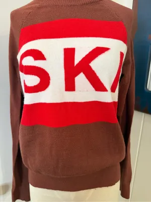 aerie offline Brown Turtleneck Sweater with Red and White 'SKI' Graphic Sz M thumbnail 3