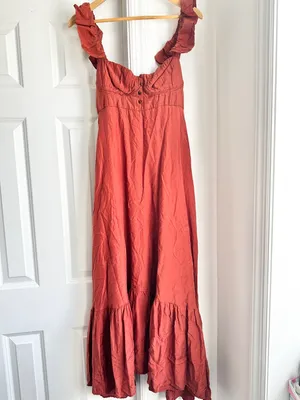 Farm Rio Ruffle-Sleeve Rust Midi Dress thumbnail 6