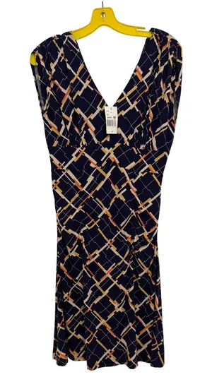 NWT Cabi Felicity Navy Blue Geometric‎ V-Neck Dress Size Medium Cocktail thumbnail 1