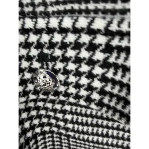 H&M Womens Jacket Houndstooth Cropped Silver Crest Button Black‎ White M thumbnail 5