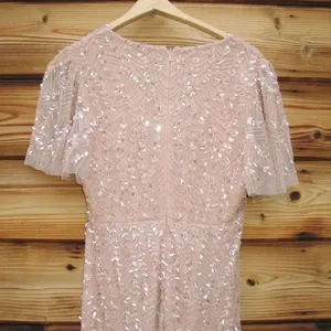 Mac Duggal 35109 Pink Embellished Flutter Sleeve Gown Dress MOB $698 thumbnail 12