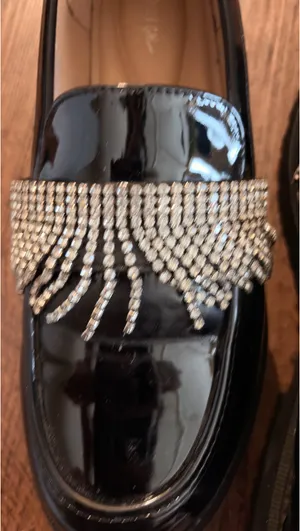 Shiny Black Diamond Fringe NastyGal Chunky Platform Loafers 7 US/38 EU thumbnail 3