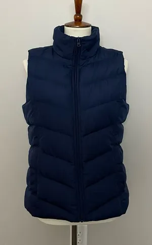 Lands End Vest Puffer Down Feathers Quilted Lightweight Pockets Full Zipper Blue thumbnail 1