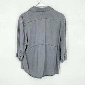 Zara Blouse Women Size XS‎ Gray 3/4 Sleeve deep V Neck Polyester Hemmed Collared thumbnail 3