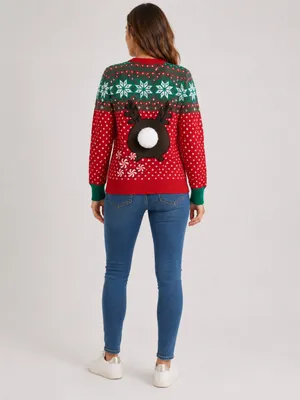 Ugly Christmas Sweater Red & Green Reindeer Crewneck thumbnail 2