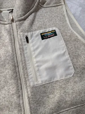 L.L. Bean women's size XL petite Cream Fleece Full-Zip Vest gorp pata thumbnail 2
