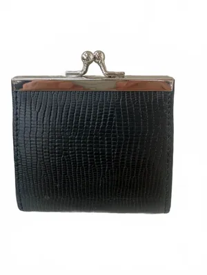 Vintage Laura Biagiotti Black Leather Coin Purse Lizard Embossed Kiss Lock Italy thumbnail 2