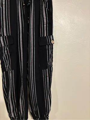Angie Black Striped Rayon Cargo Jogger Pants Boho Size M thumbnail 7