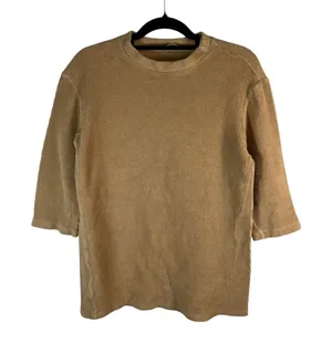 Reformation Jeans Tan Ribbed Knit Organic Cotton 3/4 Sleeve Top‎ Small Designer thumbnail 1