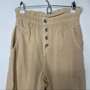 Zara Baggy Buttoned Tan Paperbag Trousers Pants Cotton Size 2 thumbnail 4