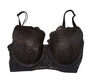 Victoria’s Secret Lightly Lined Demi Bra Black Lace Logo Band 34DD thumbnail 1