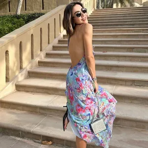 Zara ruffle printed halter midi Dress NEW thumbnail 3