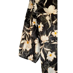 Naif Faux Wrap Satin Dress‎ Women's XL Balloon Sleeve Lilly Floral Wedding Event thumbnail 4