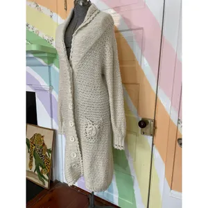 Mac & Jac Chunky Knit Cardigan Long Sweater Coat Cream L Boho Cozy thumbnail 2