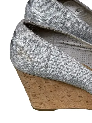 TOMS Women's Shoes Gray Fabric Stella Peep-Toe Wedges Size 9.5 thumbnail 4