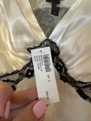 NWT Soma Magnolia Ivory Satin Black Lace Nightgown Chemise XL $69 thumbnail 4