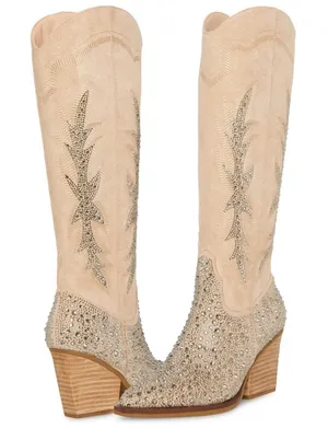 Sugar Kammy Bling Boots Rhinestone Pull On Western Boot Tan Size 11 thumbnail 1