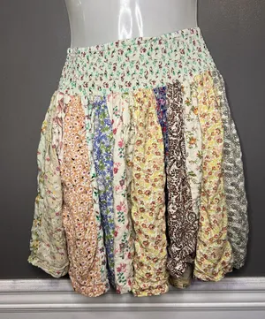 Blue Sky Skirt Womens Small Multi Floral Peasant Elastic Waist Mini Boho thumbnail 1