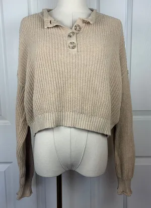 American eagle beige cropped sweater thumbnail 1