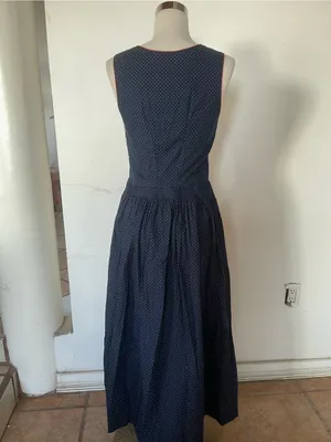 Vintage Navy Polka Dot Maxi Dress with Button Front Blue Size M thumbnail 4