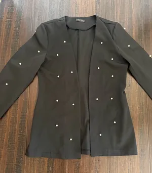 SHEIN Black Open-Front Blazer with Pearl Studs Size Small thumbnail 1