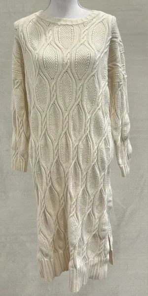 Line & Dot Cream Billy Cable Knit‎ Midi Sweater Dress Medium Preppy Fisherman thumbnail 1